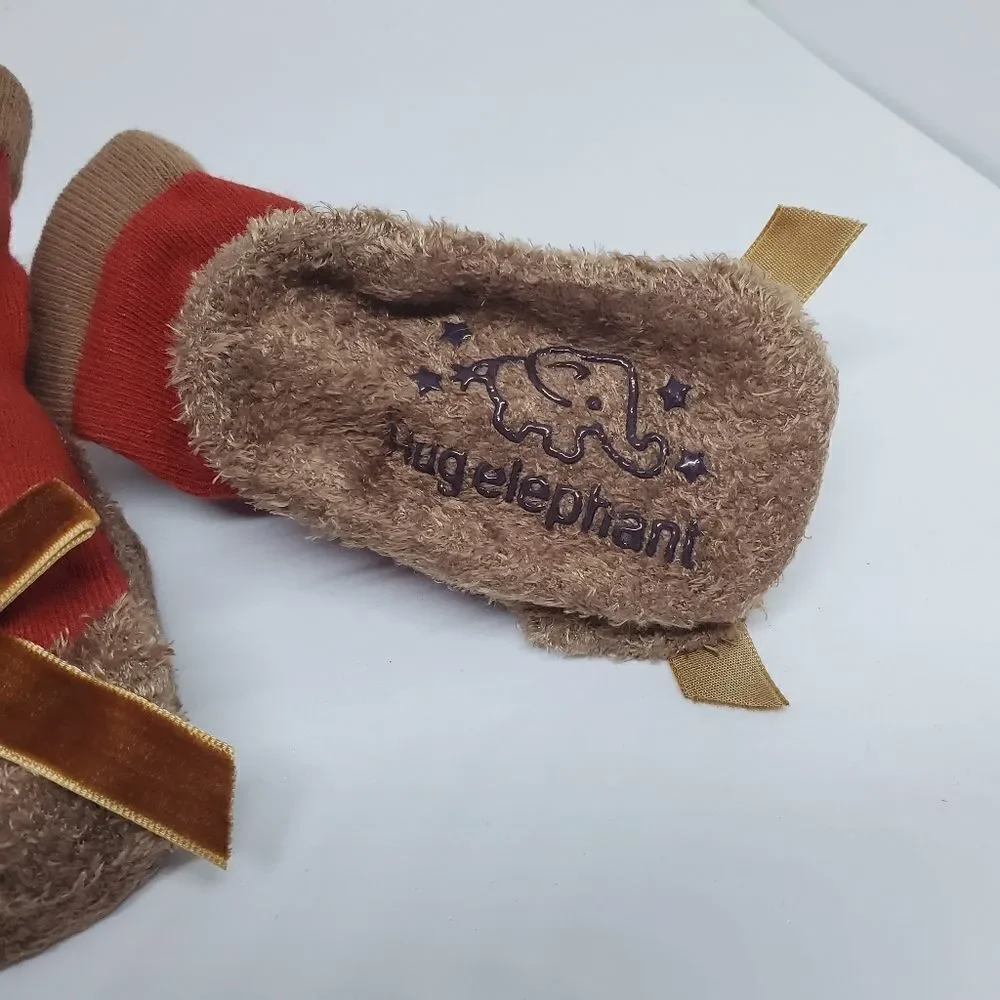 NIB Hug Elephant Red & Brown Fuzzy Baby Booties